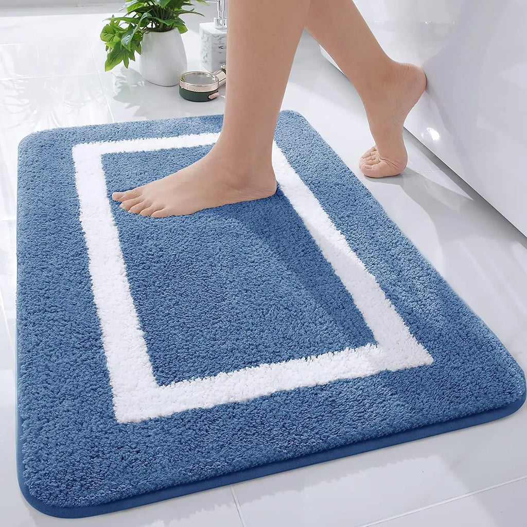 Absorbent Microfiber Bath Mat, Soft Plush Non-Slip Bathroom Rug, Thick Floor Mat for Shower, Toilet & Bedroom