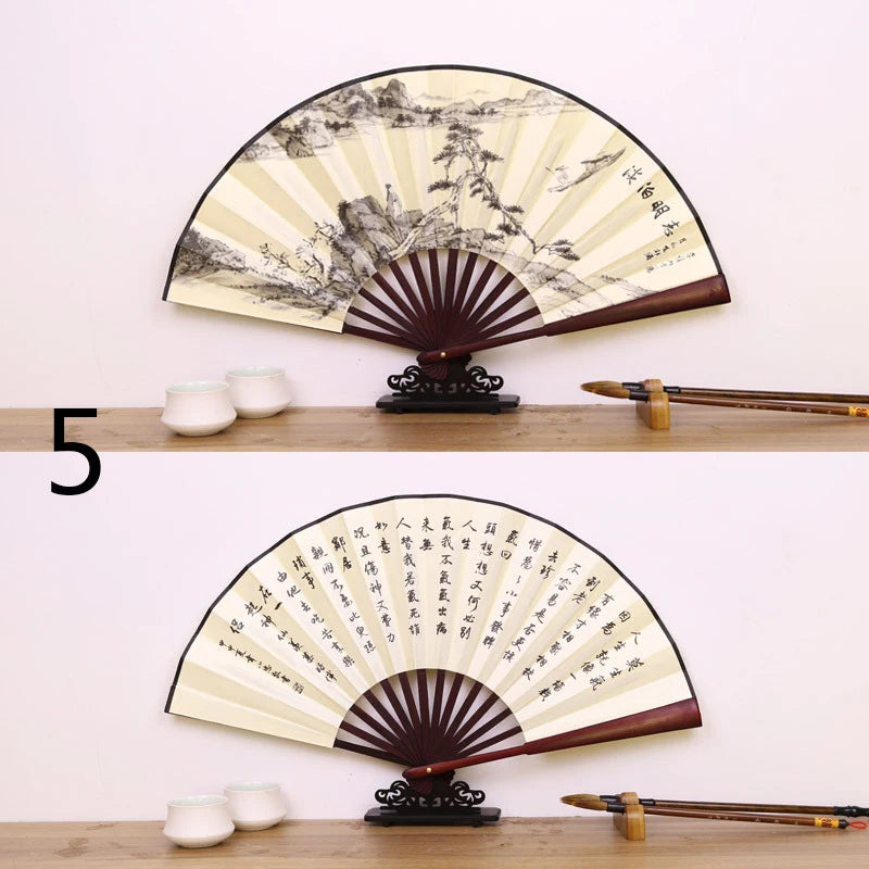 Silk & Bamboo Folding Fan Retro Decorative Handheld Fan 27x48cm