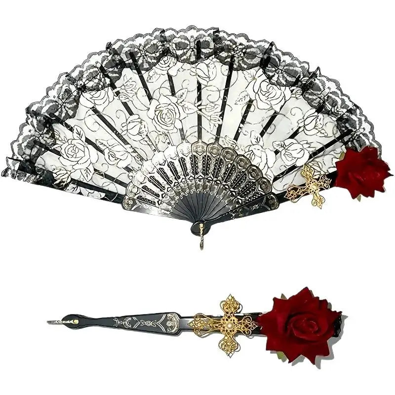 European Lace Embroidered Silk Handheld Fan Retro Decorative Fan