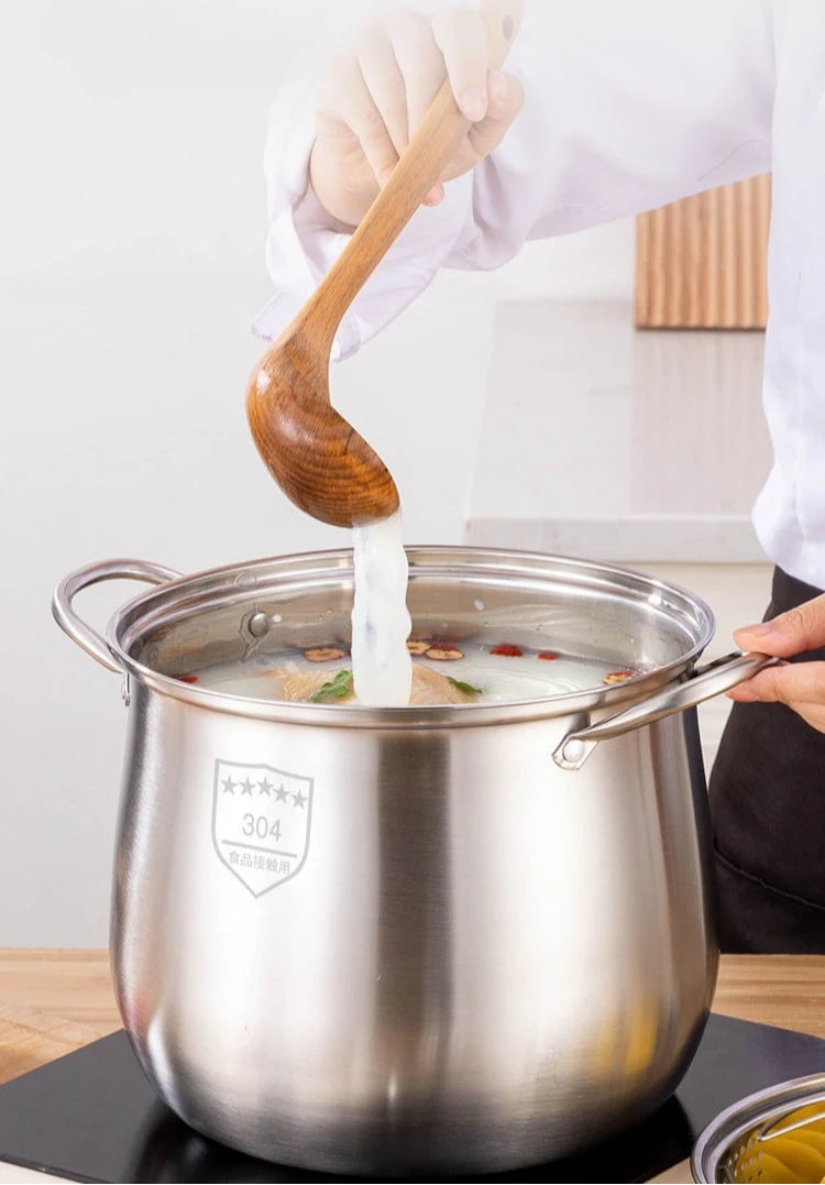 22cm Stainless Steel Stock Pot with Glass Cover – Soup & Kitchen Tool