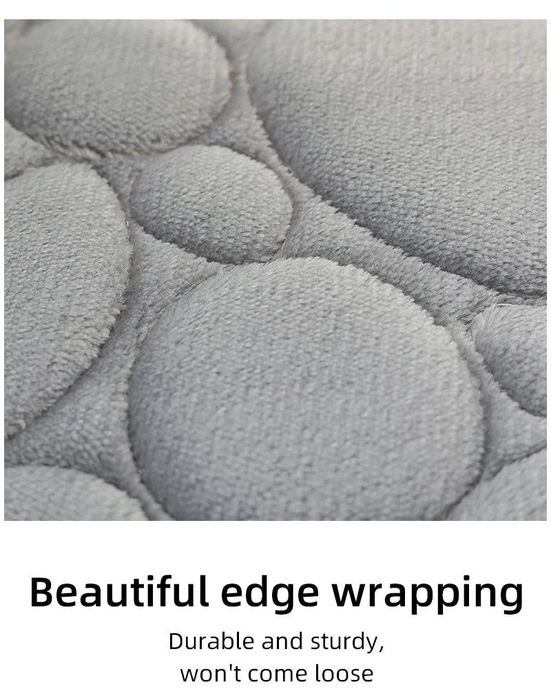 Embroidered Pebble Coral Velvet Bathroom Mat Set U-Shaped Absorbent Foot Rug Two-Piece