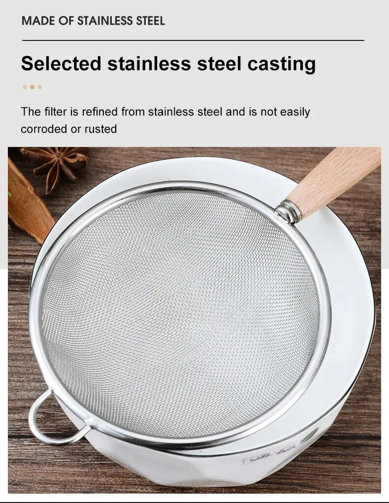 304 Stainless Steel Mesh Filter Spoon with Wooden Handle