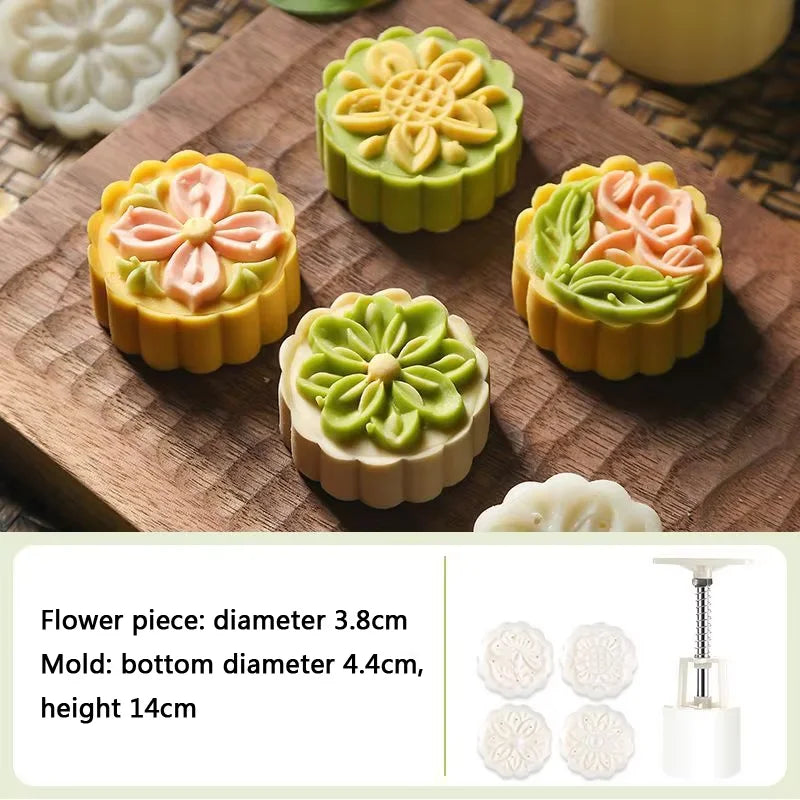 Mooncake Mold Set – Flower-Shaped Plastic Press for Baking & Fondant