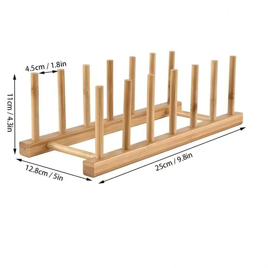 Natural Bamboo Dish & Bowl Storage Rack – Single Tier Floor Organizer
