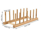 Natural Bamboo Dish & Bowl Storage Rack – Single Tier Floor Organizer