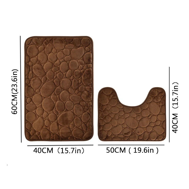 Embroidered Pebble Coral Velvet Bathroom Mat Set U-Shaped Absorbent Foot Rug Two-Piece