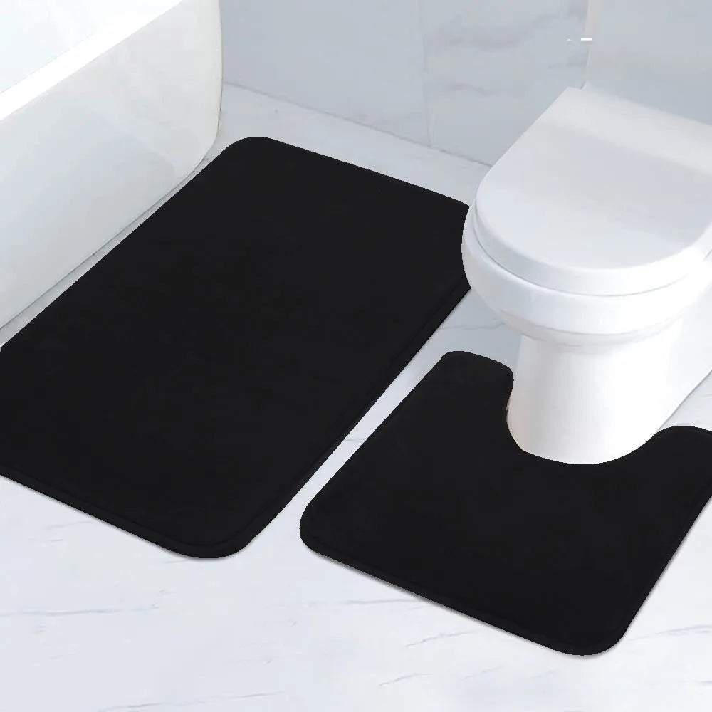 2-Piece Striped Bathroom Mat Set Non-Slip Absorbent Microfiber Floor Rugs Machine Washable