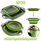 2PCS Silicone Folding Drain Basket – Square & Round Kitchen Strainer