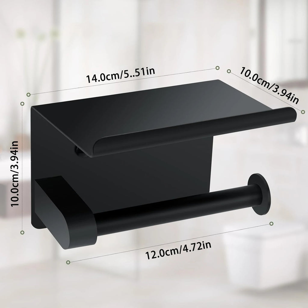 Self-Adhesive Stainless Steel Toilet Paper Holder with Phone Shelf Wall-Mount