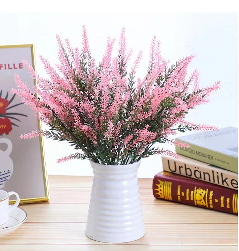 5-Branch Artificial Lavender – Plastic Faux Flowers for Home & Outdoor Decor