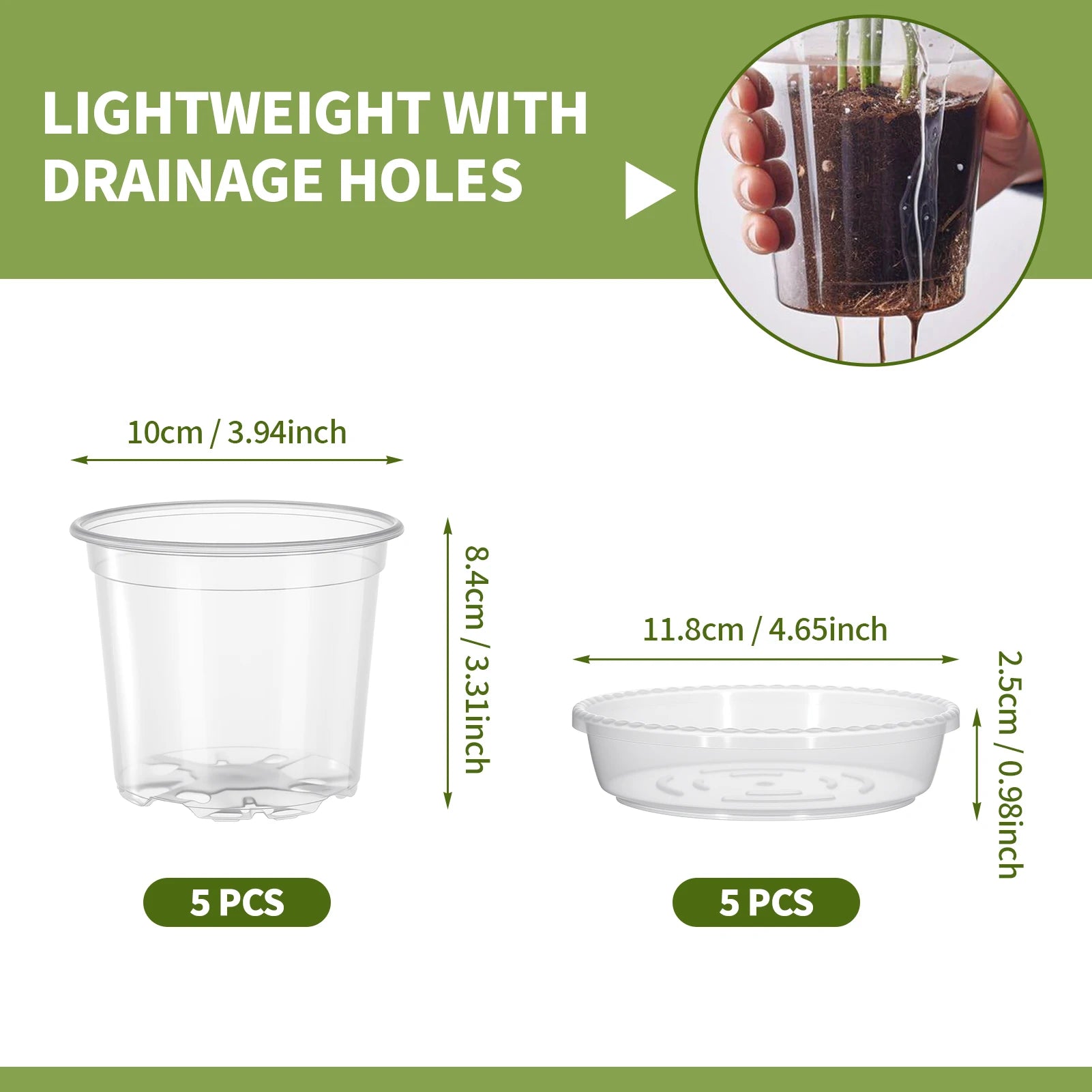 5PCS Transparent Hydroponic Plant Pots with Saucers