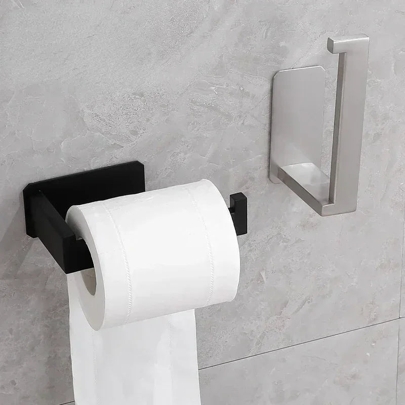 Self-Adhesive Stainless Steel Toilet Paper Holder Black Finish for Bathroom