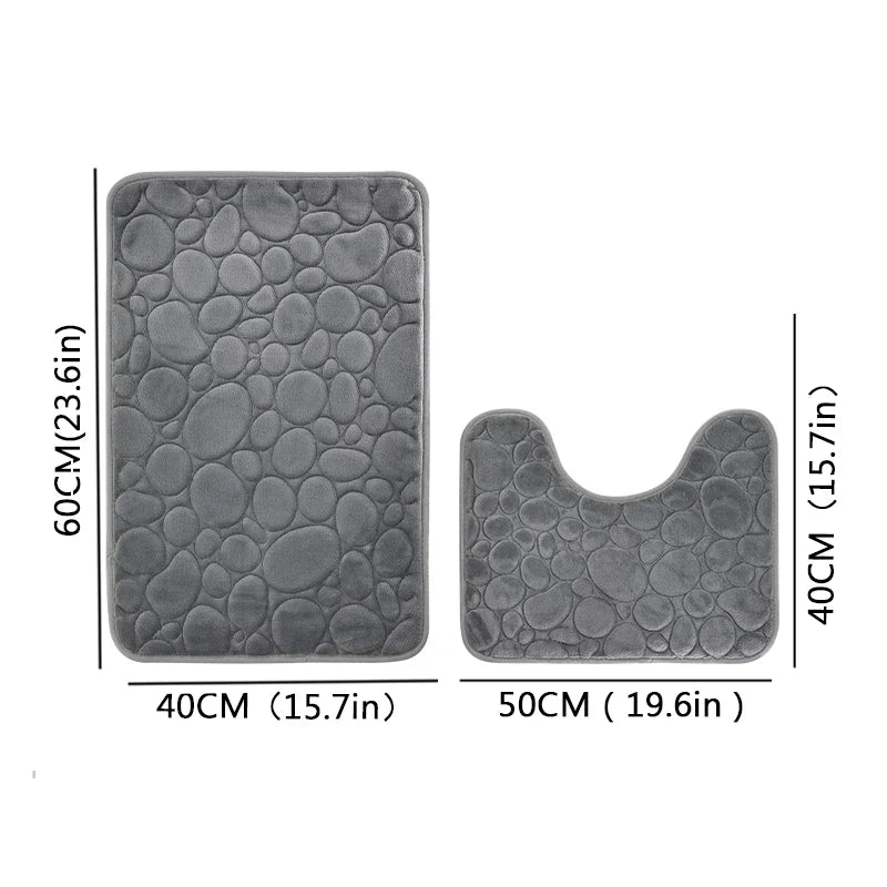 Embroidered Pebble Coral Velvet Bathroom Mat Set U-Shaped Absorbent Foot Rug Two-Piece