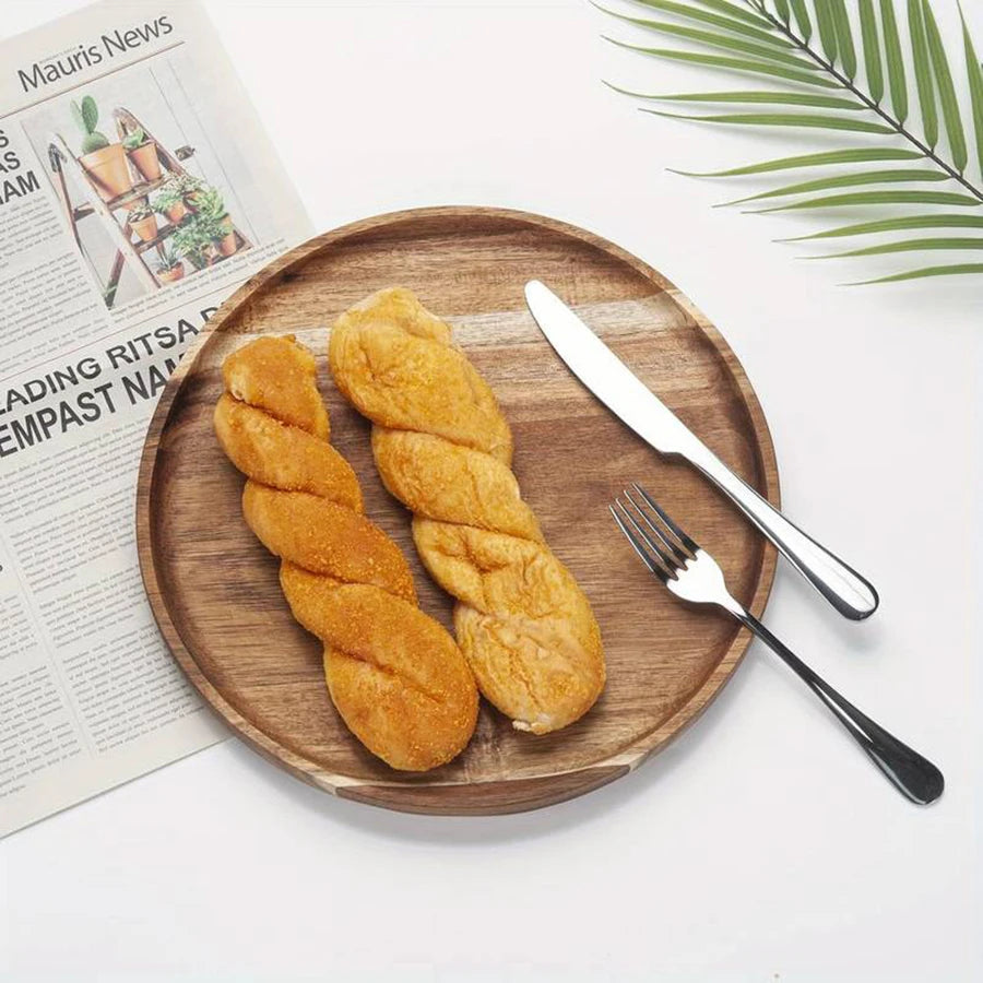Round Wooden Tray – Eco-Friendly Natural Wood Serving Plate for Kitchen