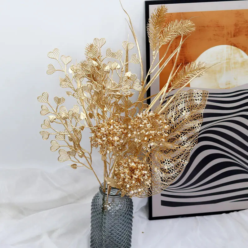 95cm Gold Artificial Eucalyptus & Ginkgo Leaf Plant Decor