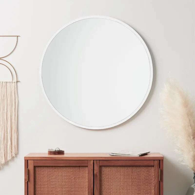 Sleek Round Wall Mirror in White Finish - 40cm Modern Design