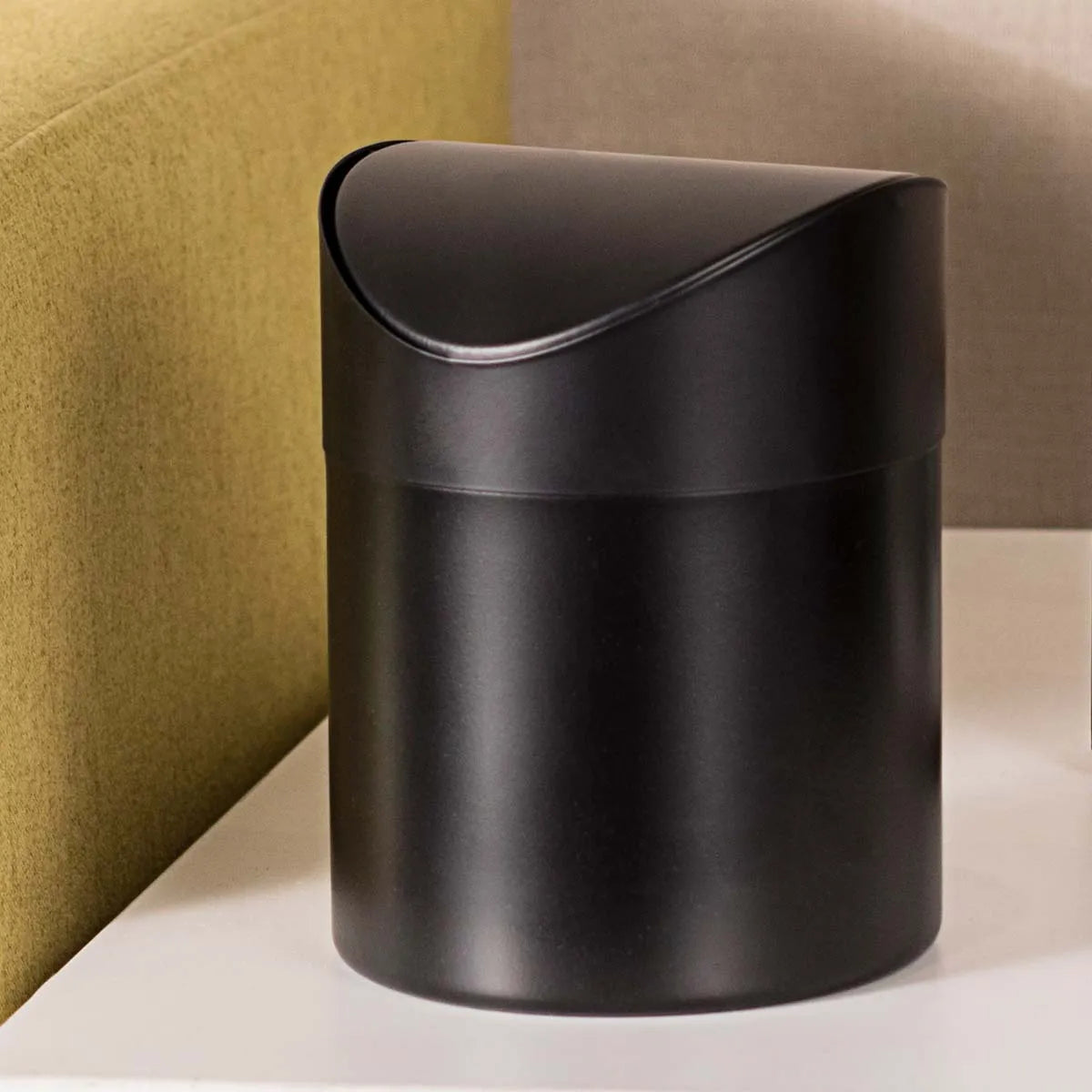 1.3L Mini Desktop Trash Can with Swing Lid, Small Garbage Waste Bin Organizer for Bathroom