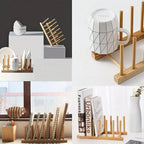 Natural Bamboo Dish & Bowl Storage Rack – Single Tier Floor Organizer