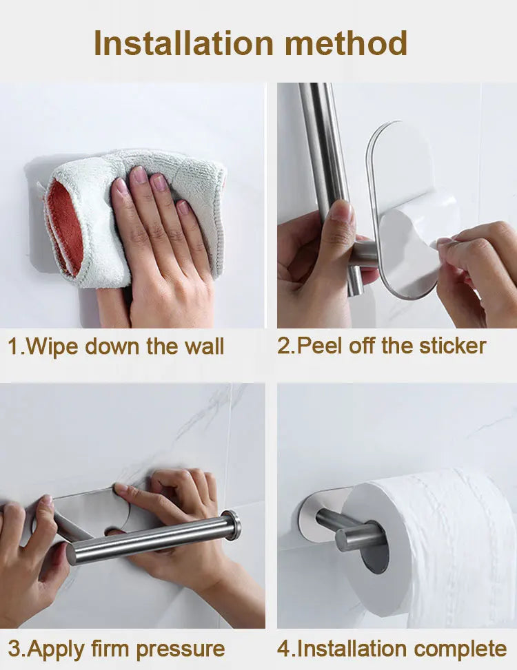 No-Drill Toilet Paper Holder Wall Mount Stainless Steel Easy Install Paper Roll Rack
