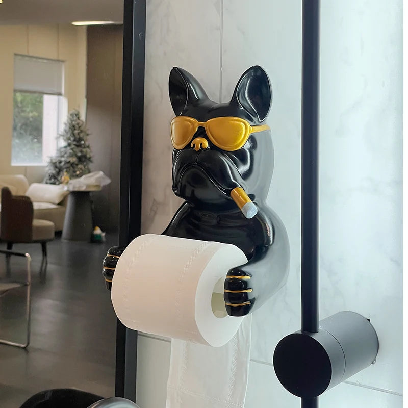 French Bulldog Toilet Paper Holder Wall-Mounted Resin Bathroom Roll Rack