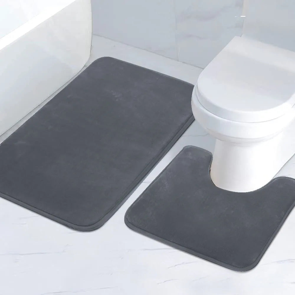 2-Piece Striped Bathroom Mat Set Non-Slip Absorbent Microfiber Floor Rugs Machine Washable