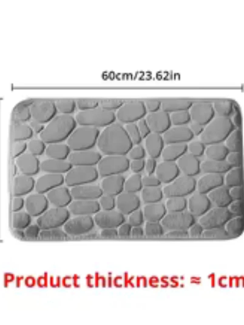 Memory Foam Embossed Velvet Bathroom & Living Room Mat – Non-Slip Cobblestone Floor Carpet