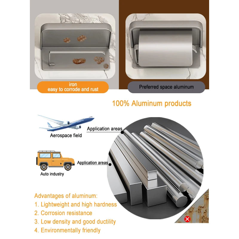 Drill-Free Wall-Mounted Aluminum Toilet Paper Holder Bathroom & Kitchen Tissue Rack