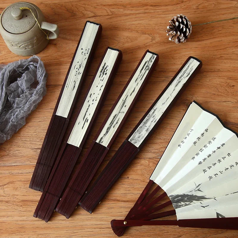 Silk & Bamboo Folding Fan Retro Decorative Handheld Fan 27x48cm