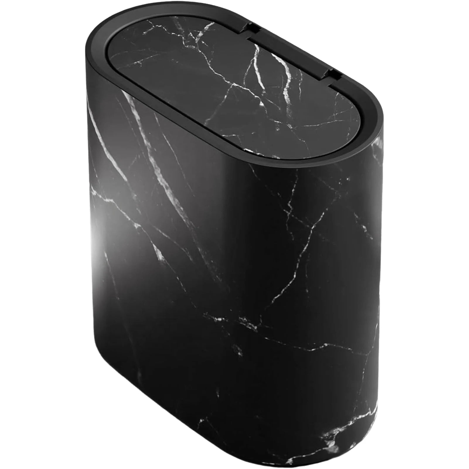 Bathroom Trashcan with Lid, Marble Wood Pattern Plastic Waste Bin for Home, Office, School