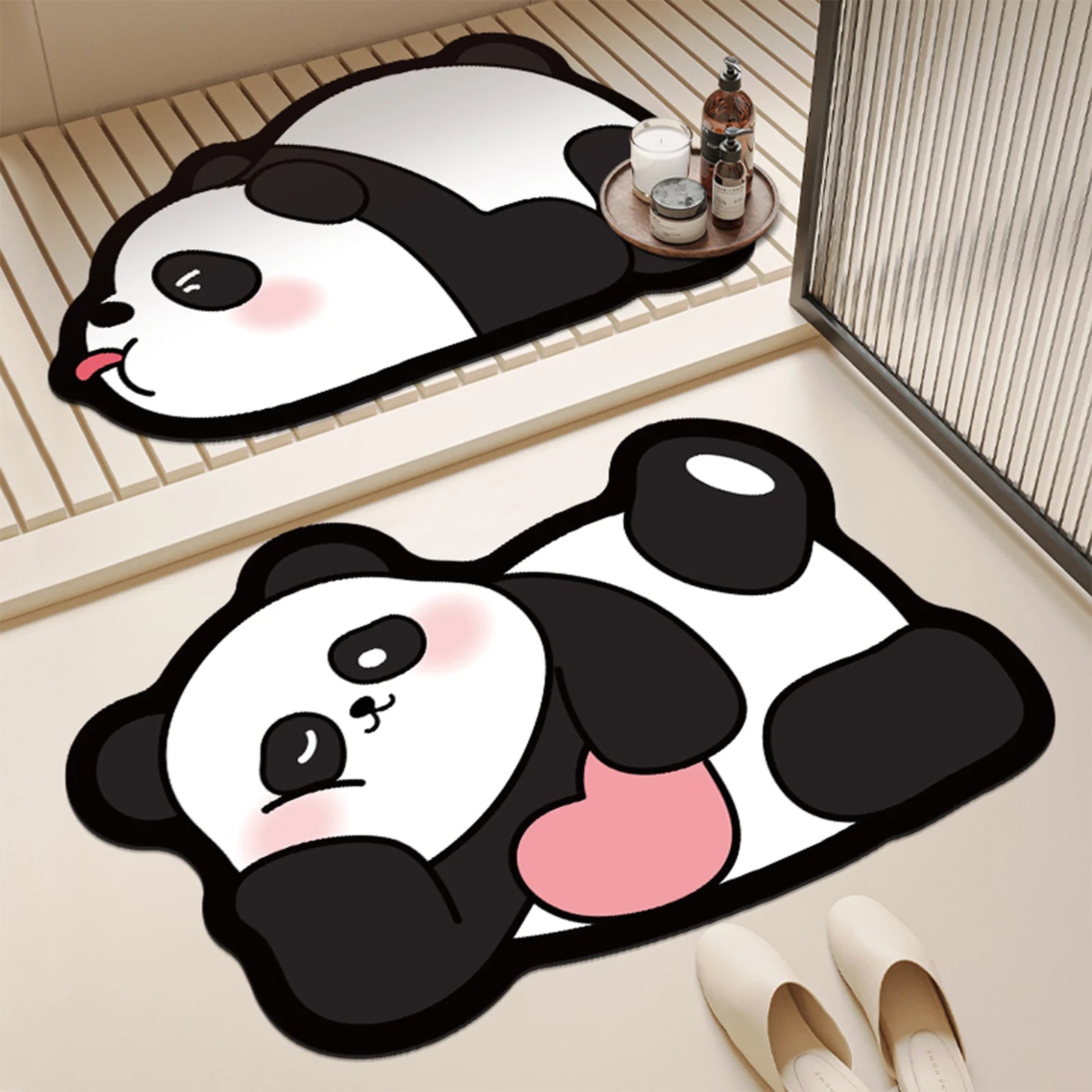 Rubber Panda Bathroom Mat Non-Slip Absorbent Quick-Drying Floor Rug Cartoon Design