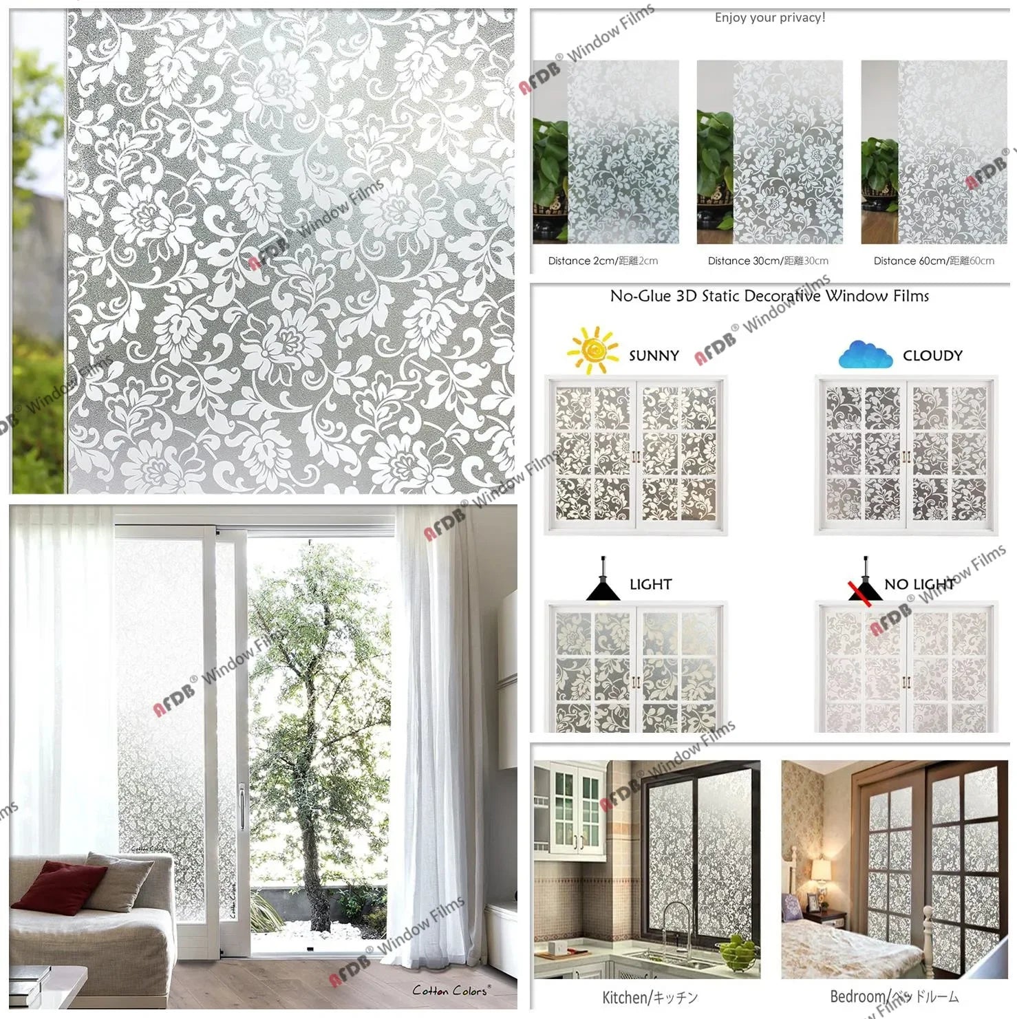 3D Matte Privacy Window Film Frosted Static Cling Glass Cover