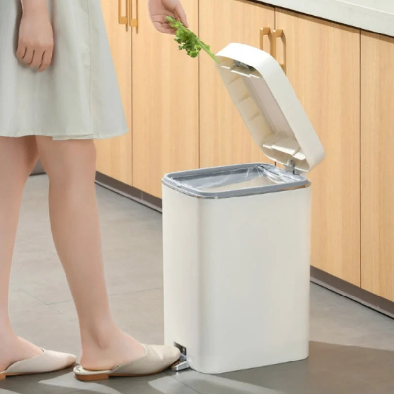 Large Capacity Pedal Trash Can for Bathroom & Living Room, Silent Slow-Close Foot-Operated Waste Bin