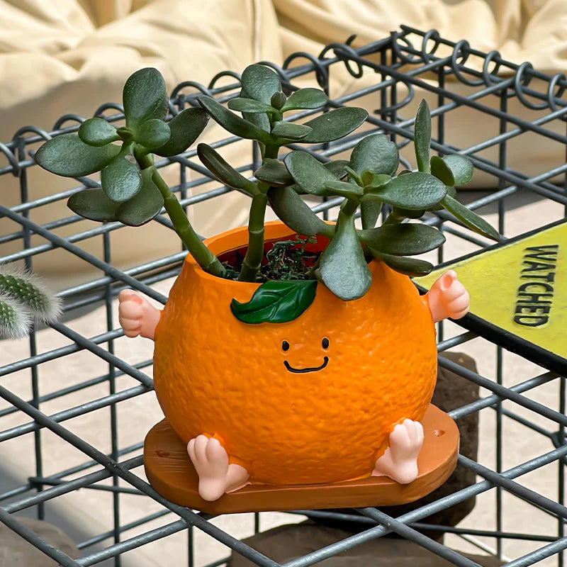 Cute Cartoon Orange Smiling Face Flower Pot