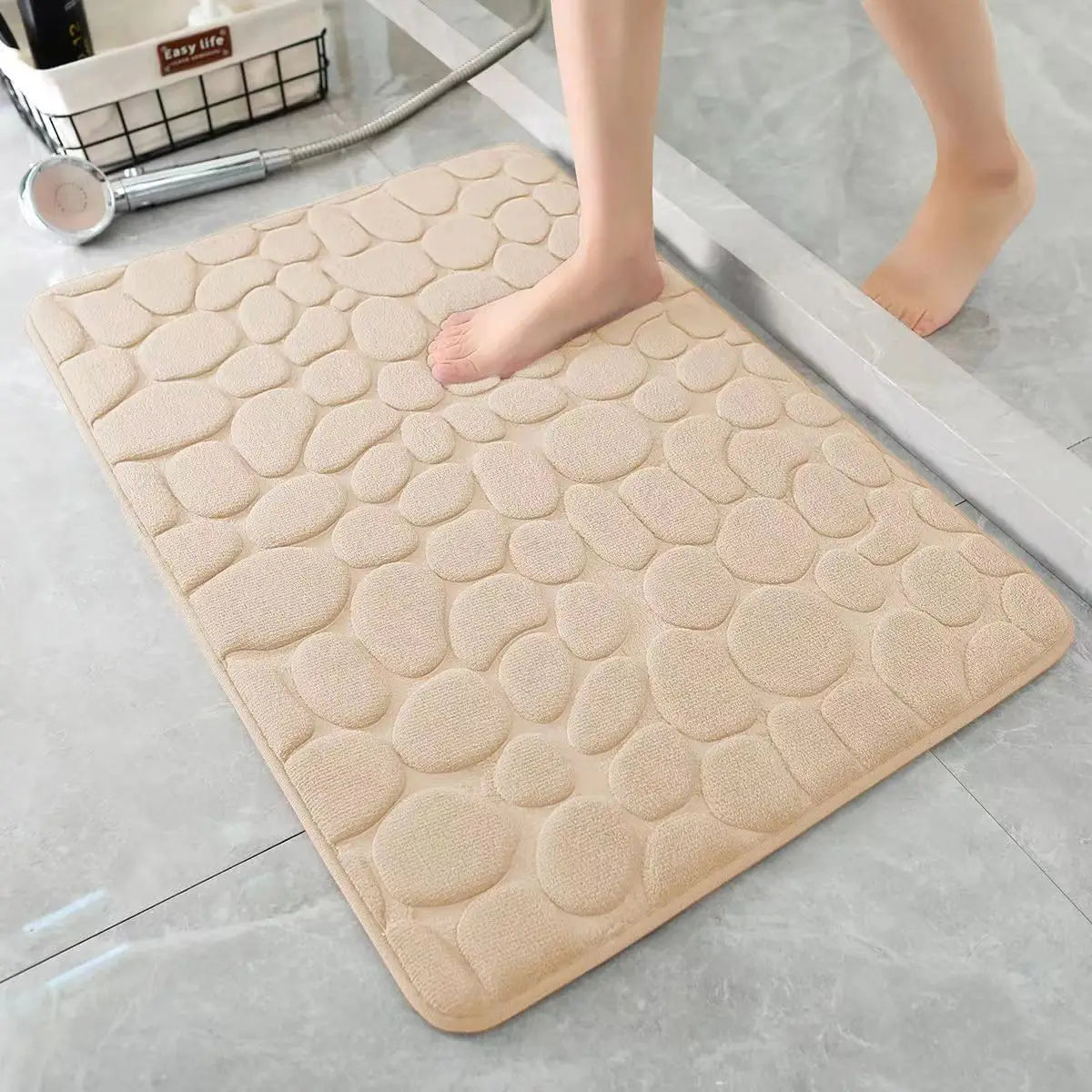 3D Non-Slip Bathroom Mat – Cobblestone Embossed Absorbent Quick-Dry Floor Rug