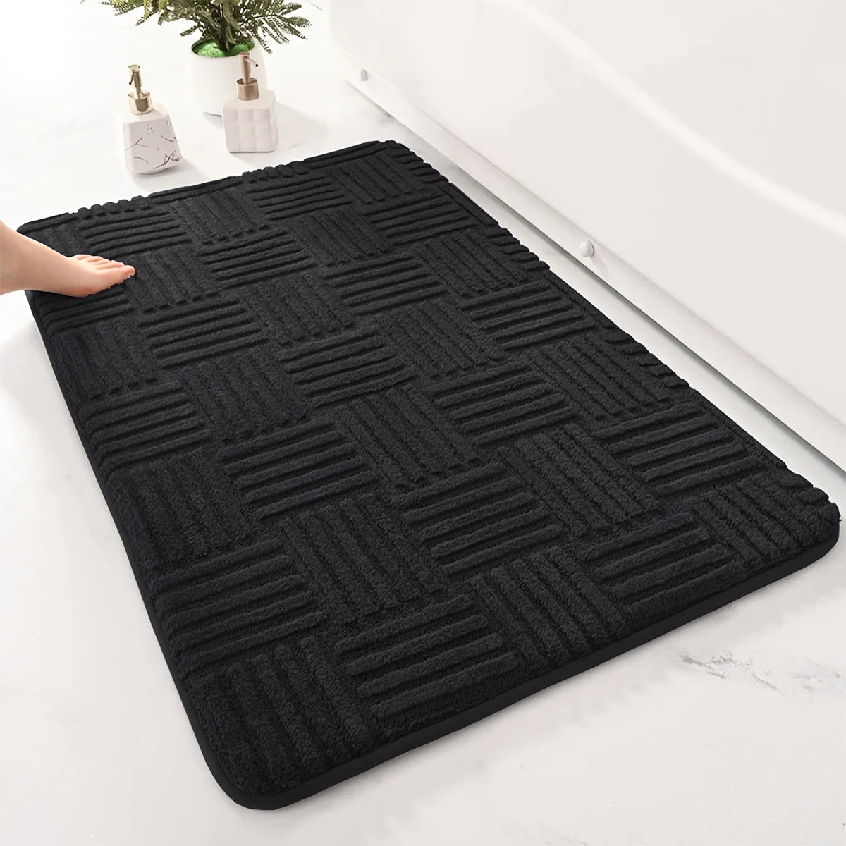 Thickened Striped Bathroom Floor Mat Non-Slip Absorbent Cotton Velvet Rug Solid Color