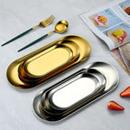 Oval Stainless Steel Dining & Dessert Plate – Gold & Silver Snack Tray