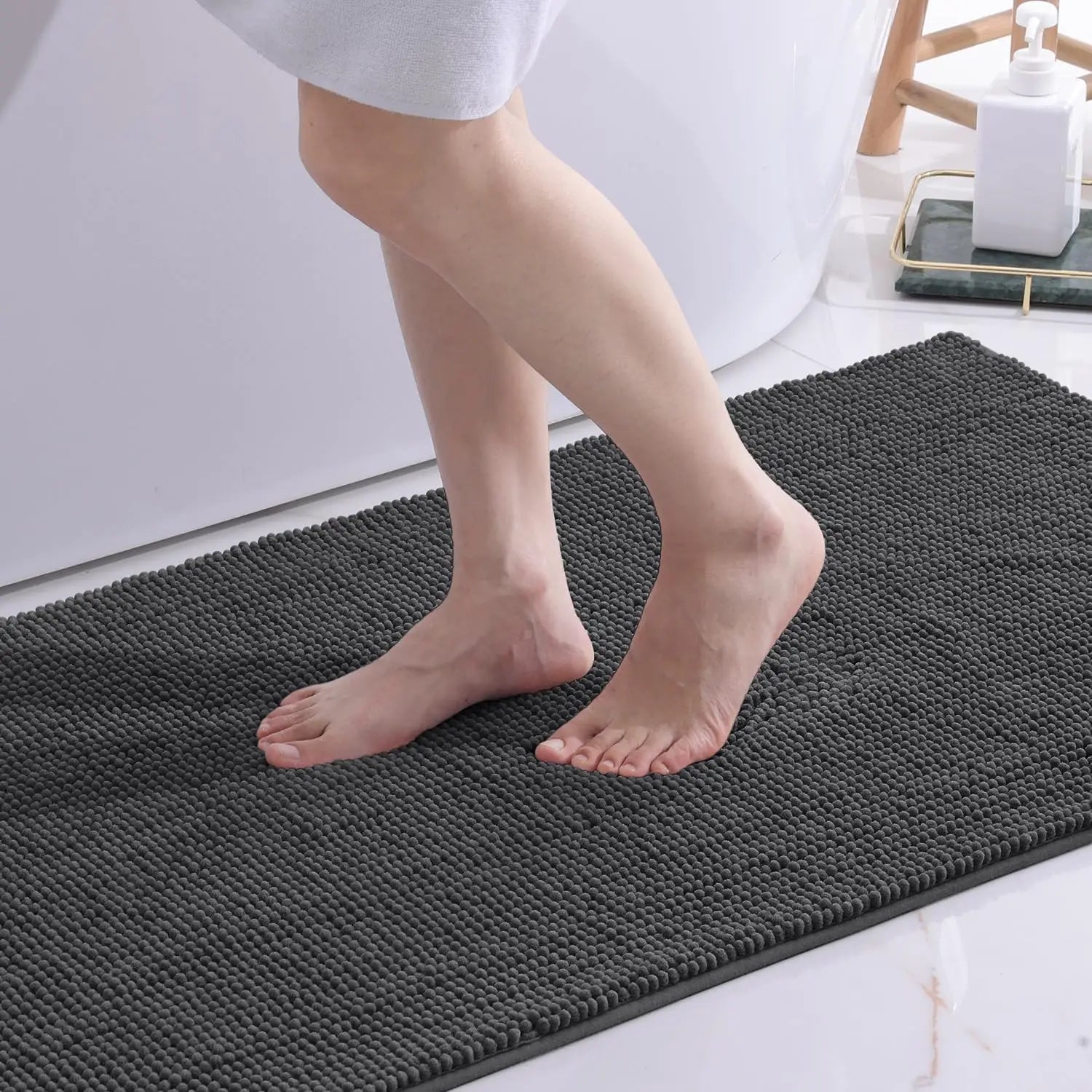 Homaxy Chenille Bathroom Mat – Non-Slip Dirt & Water Absorbent Microfiber Rug