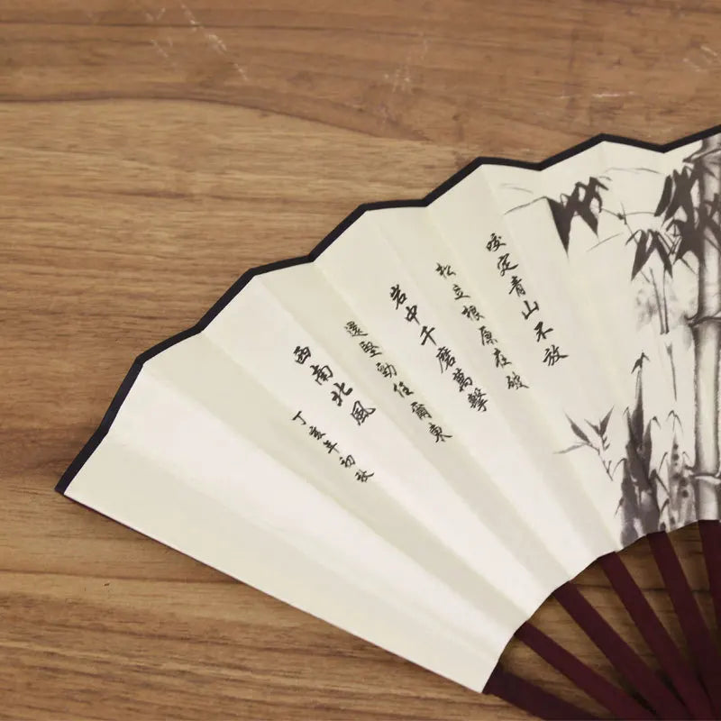Silk & Bamboo Folding Fan Retro Decorative Handheld Fan 27x48cm