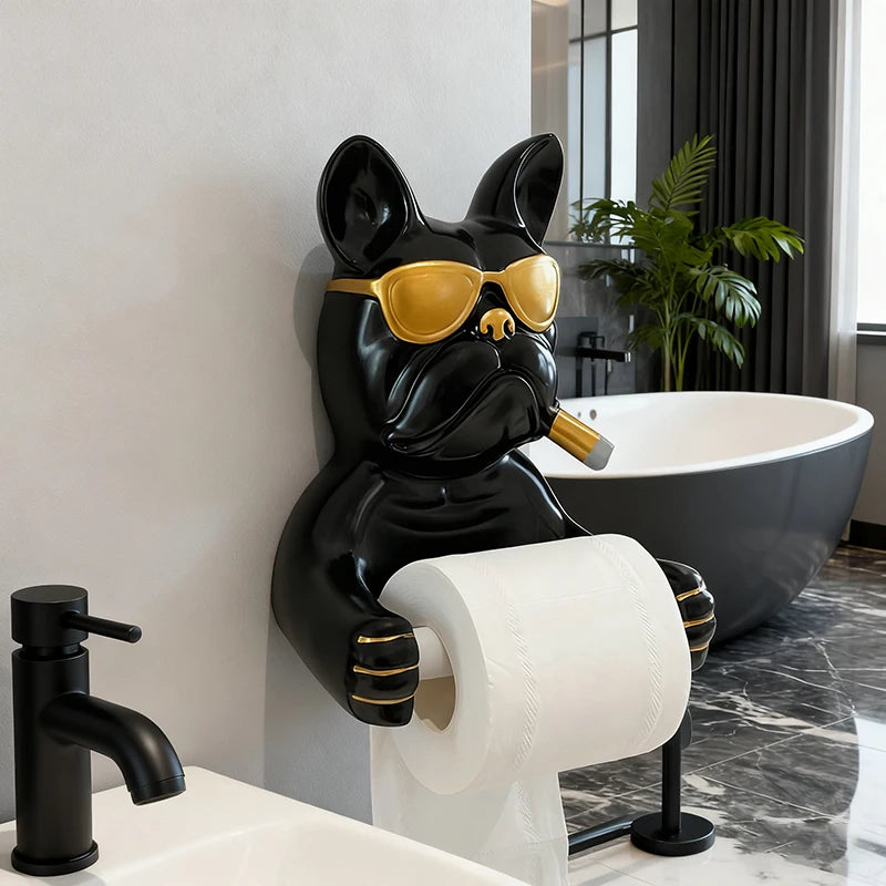 French Bulldog Toilet Paper Holder Wall-Mounted Resin Bathroom Roll Rack