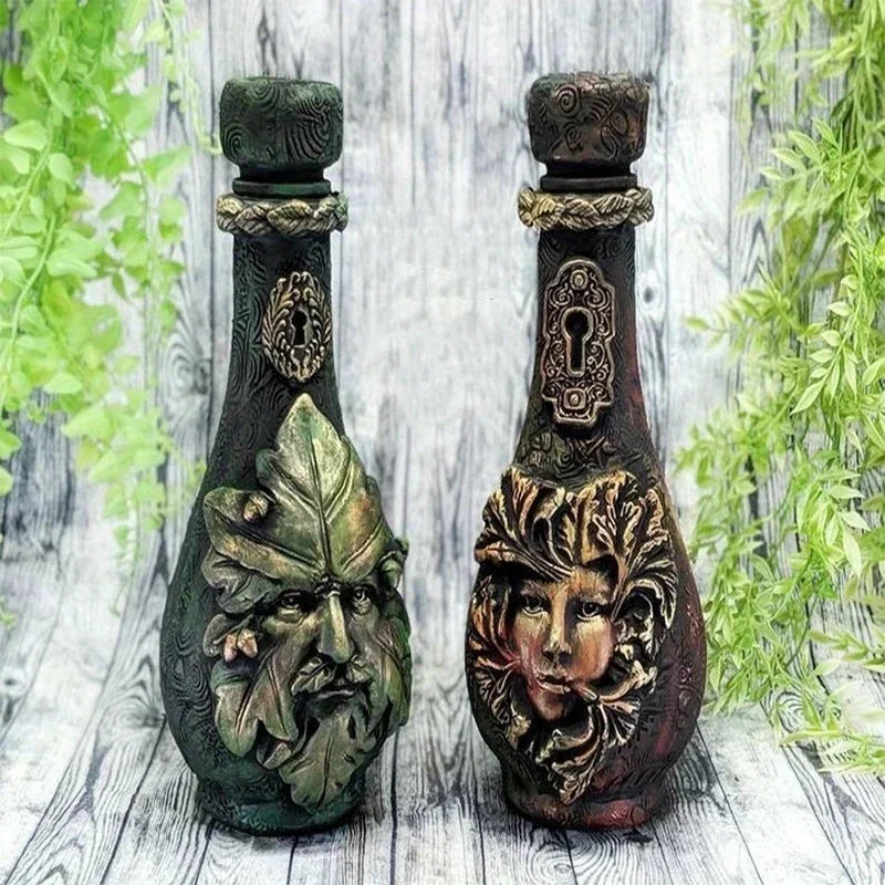 Vintage Witch Bottle Celestial Moon Resin Decor Vase Art