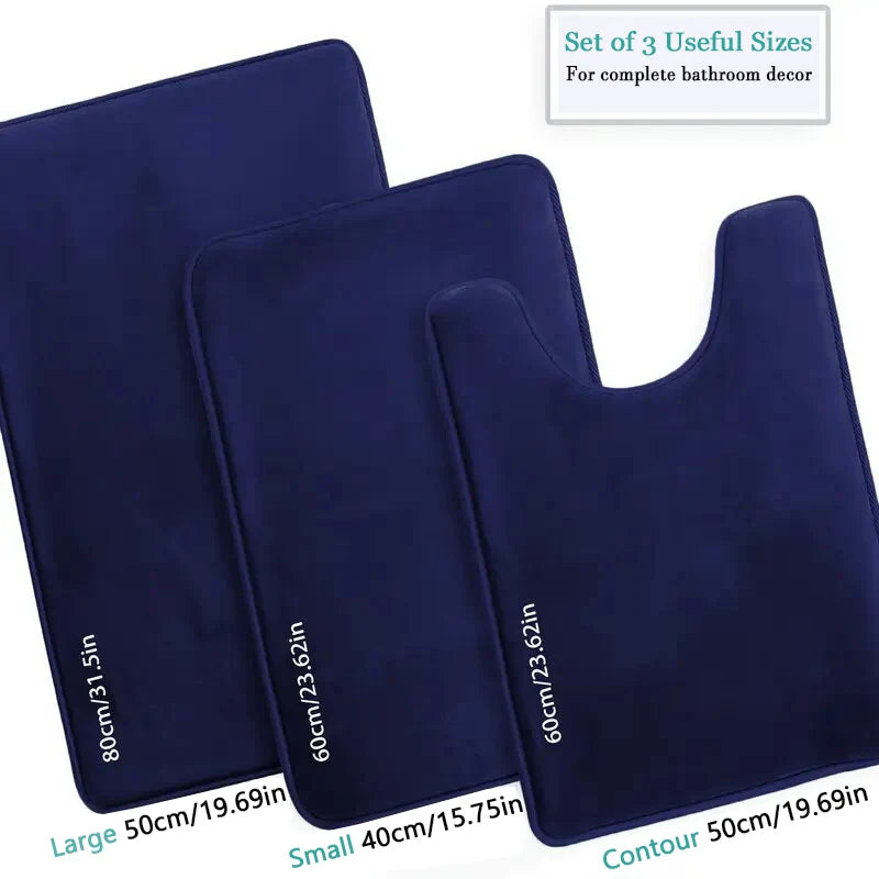 Three-Piece Bathroom Mat Set Non-Slip Microfiber Absorbent Floor Rugs Soft and Comfortable