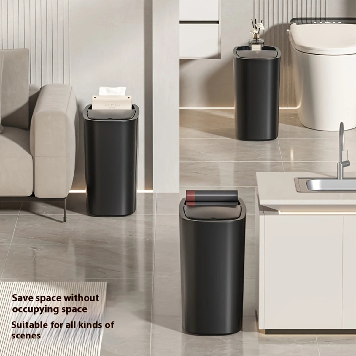 Large Capacity Bathroom Trash Can with Lid – Odor-Sealing Plastic Waste Bin for Bathroom