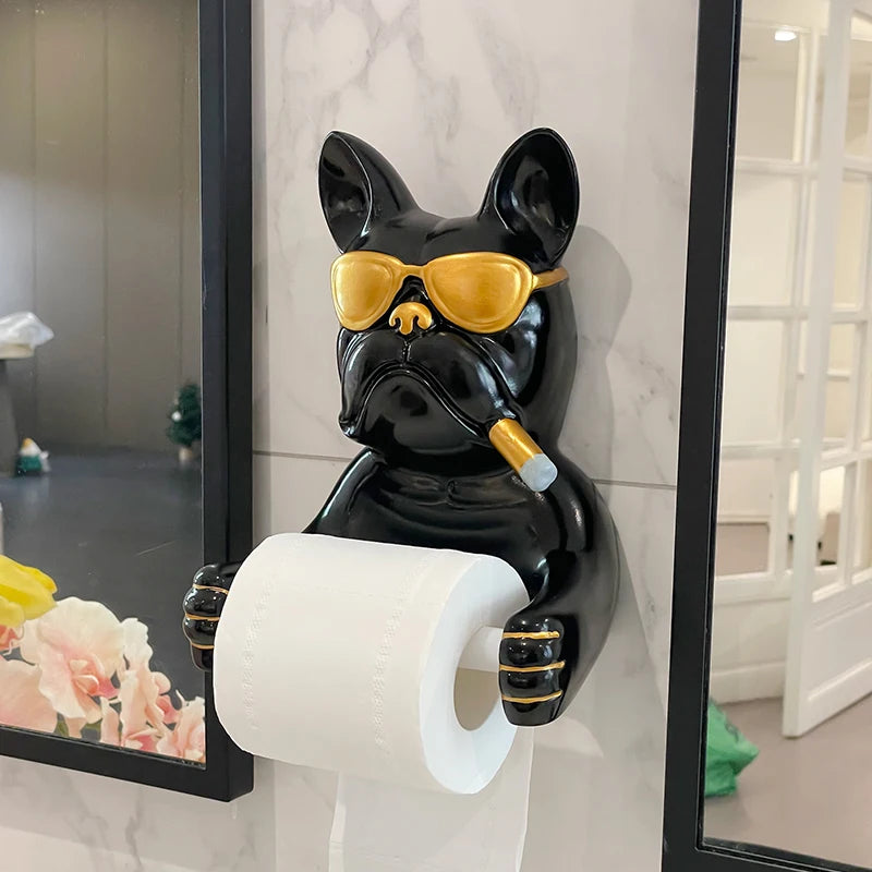 French Bulldog Toilet Paper Holder Wall-Mounted Resin Bathroom Roll Rack