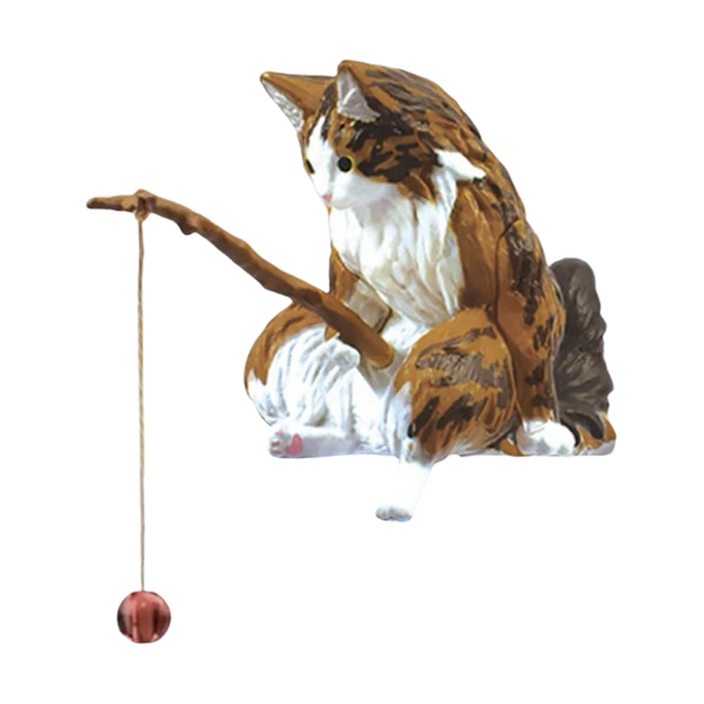 Cute Fishing Cat Figurine PVC Mini Animal Statue Modern Home Decor