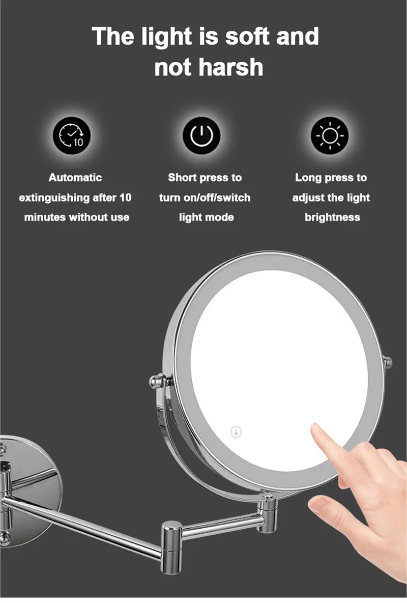 8 Inch Wall Mounted Makeup Mirror with USB Charging and 10X Magnification