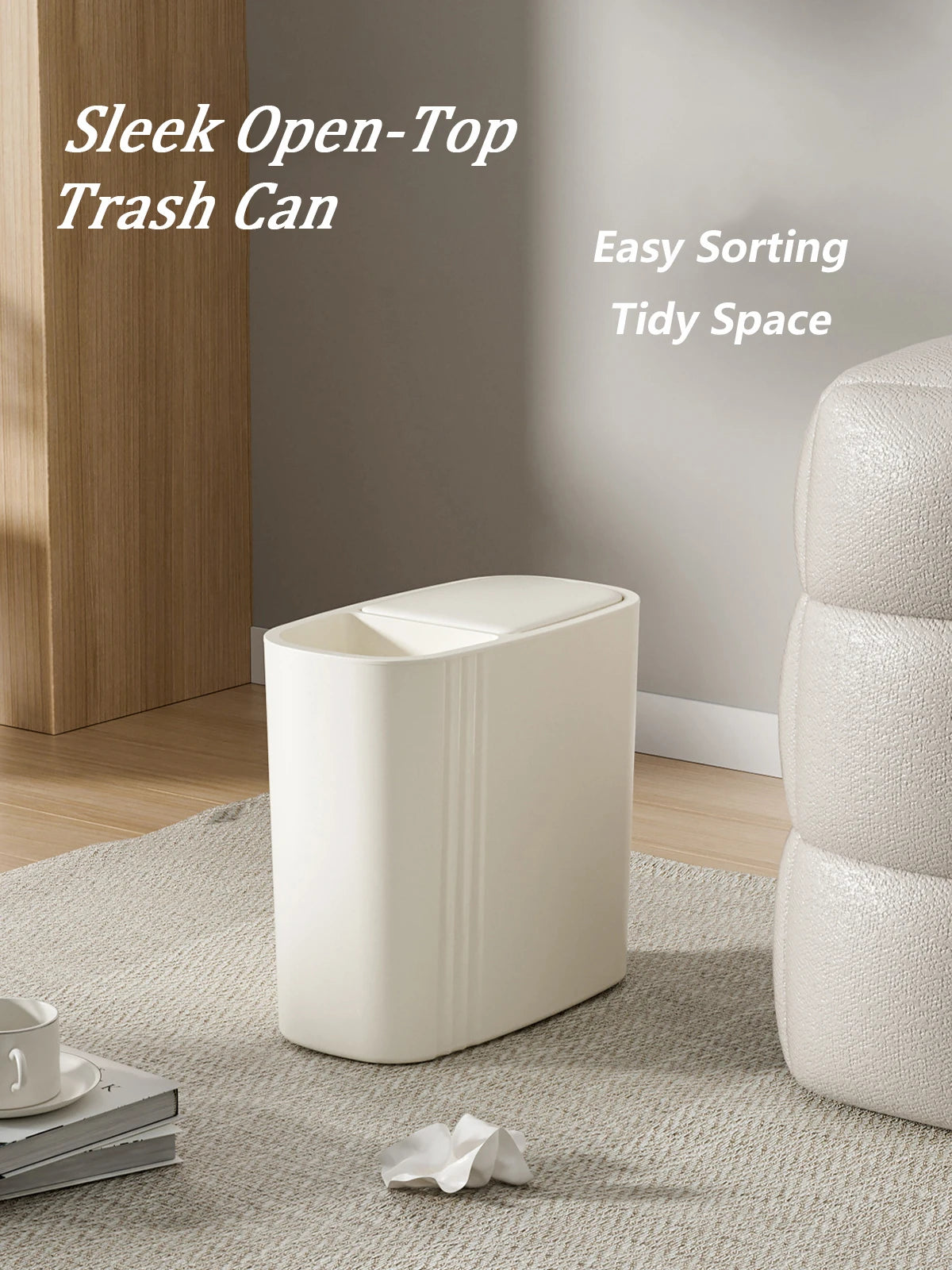 Large Capacity Bathroom Trash Can with Lid – Odor-Sealing Plastic Waste Bin for Bathroom