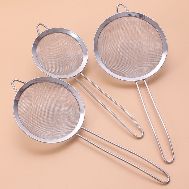 3-Piece Stainless Steel Fine Mesh Strainer Set with Handle & Hook – Colander Sifter for Juice, Soy Milk & Kitchen Use