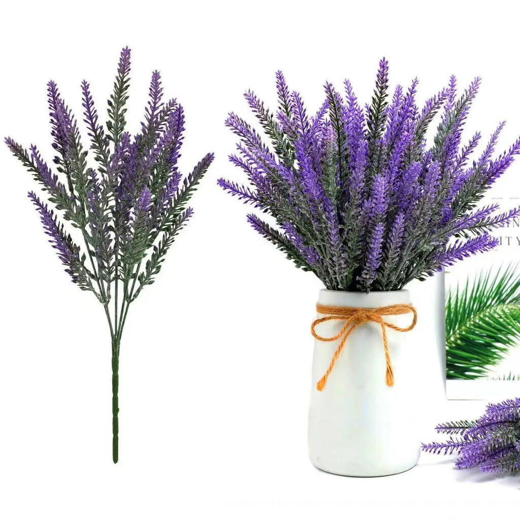 5-Branch Artificial Lavender – Plastic Faux Flowers for Home & Outdoor Decor