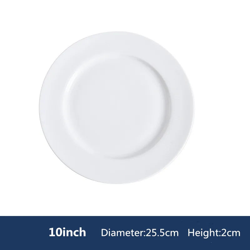 Round Ceramic Plate – Solid Porcelain Tableware for Home & Hotel
