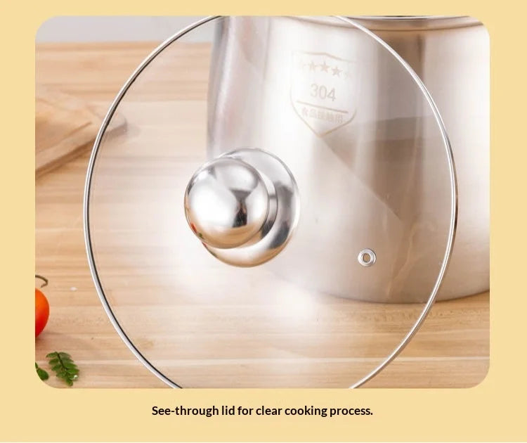 22cm Stainless Steel Stock Pot with Glass Cover – Soup & Kitchen Tool